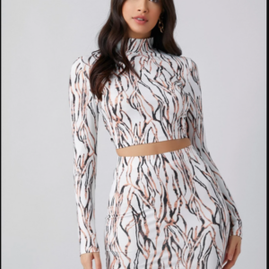 SHEIN BAE Mock Neck Allover Crop Top & Skirt Set