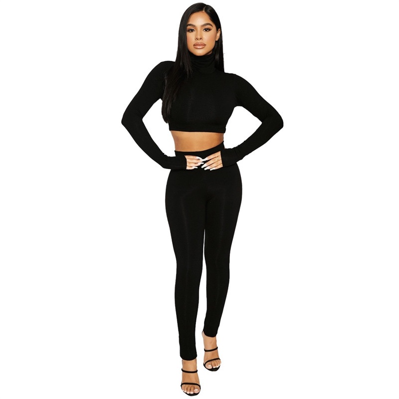 Solid Color Tight Women's Suit Slim Stretch Two Piece Set for Women
