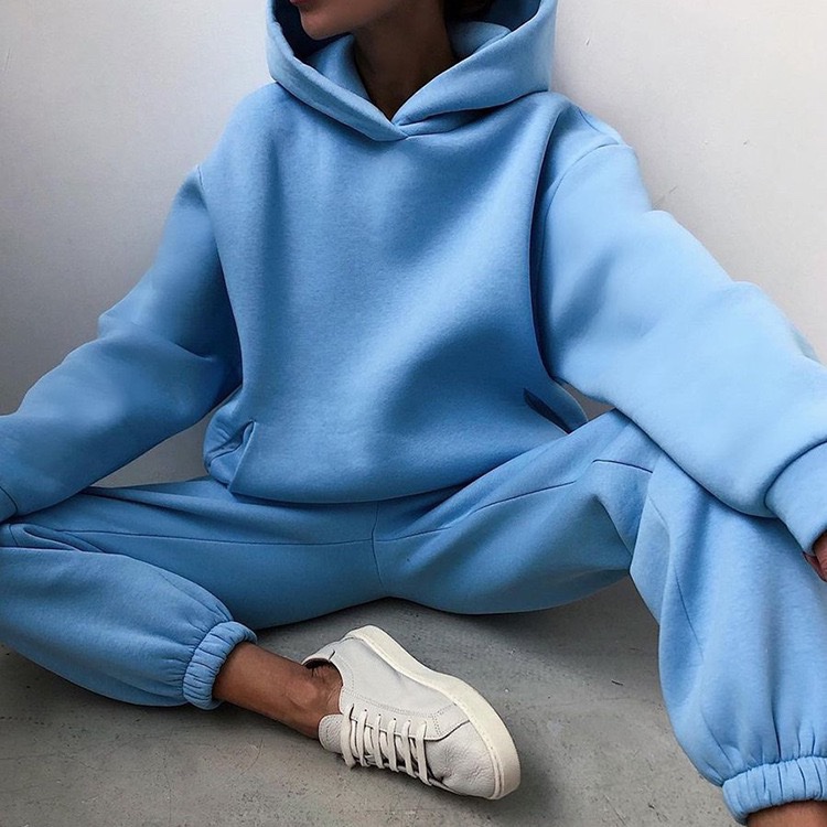 Women's solid color hooded sweater pants street fashion casual suit